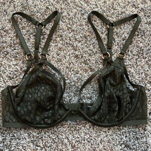 Victoria's Secret Olive Green Floral Lace Unlined Strappy Bra Women's Size 32D